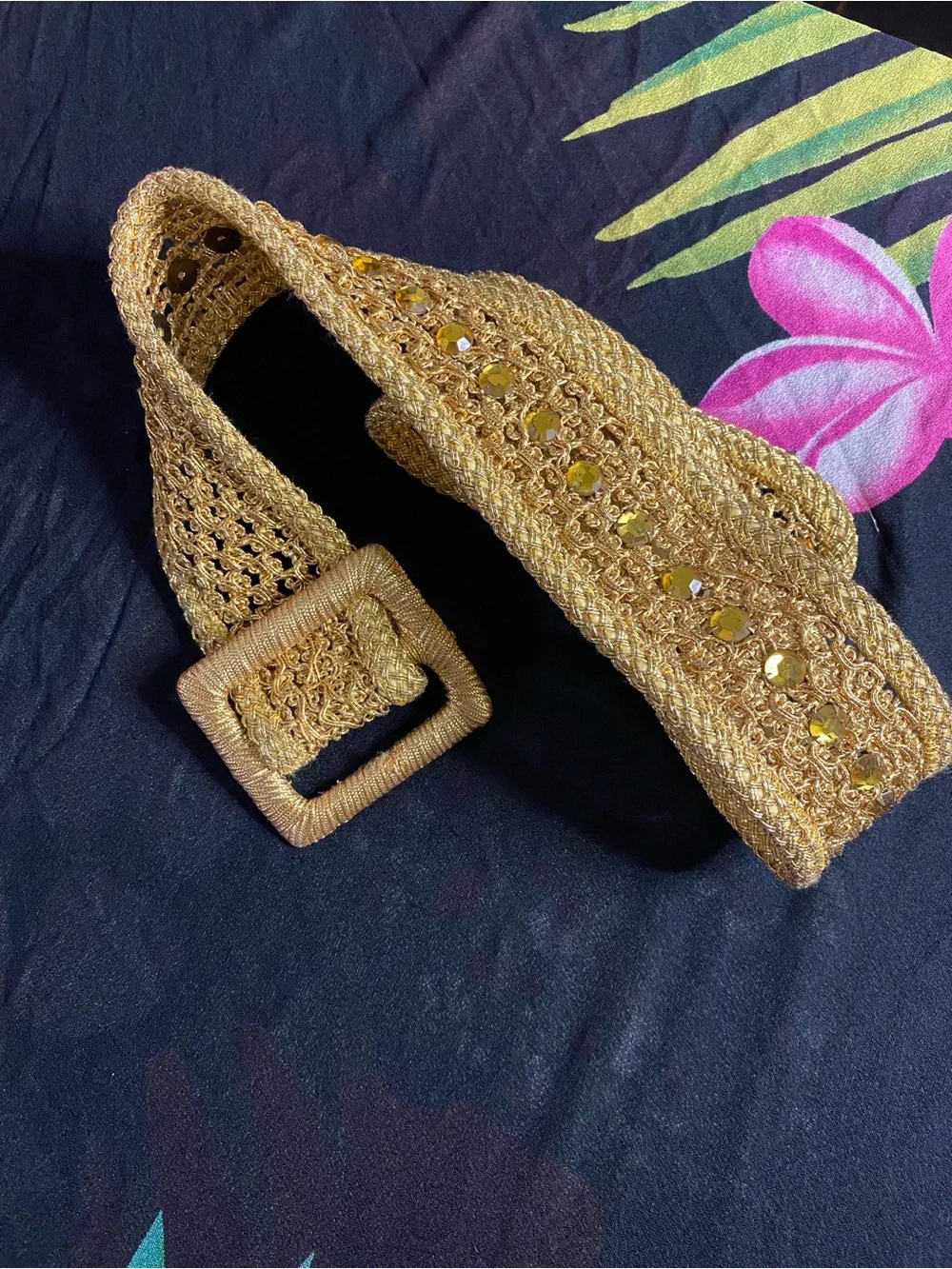 Vintage Gold Braided and Jeweled Waist Belt - Elegant Statement Accessory
